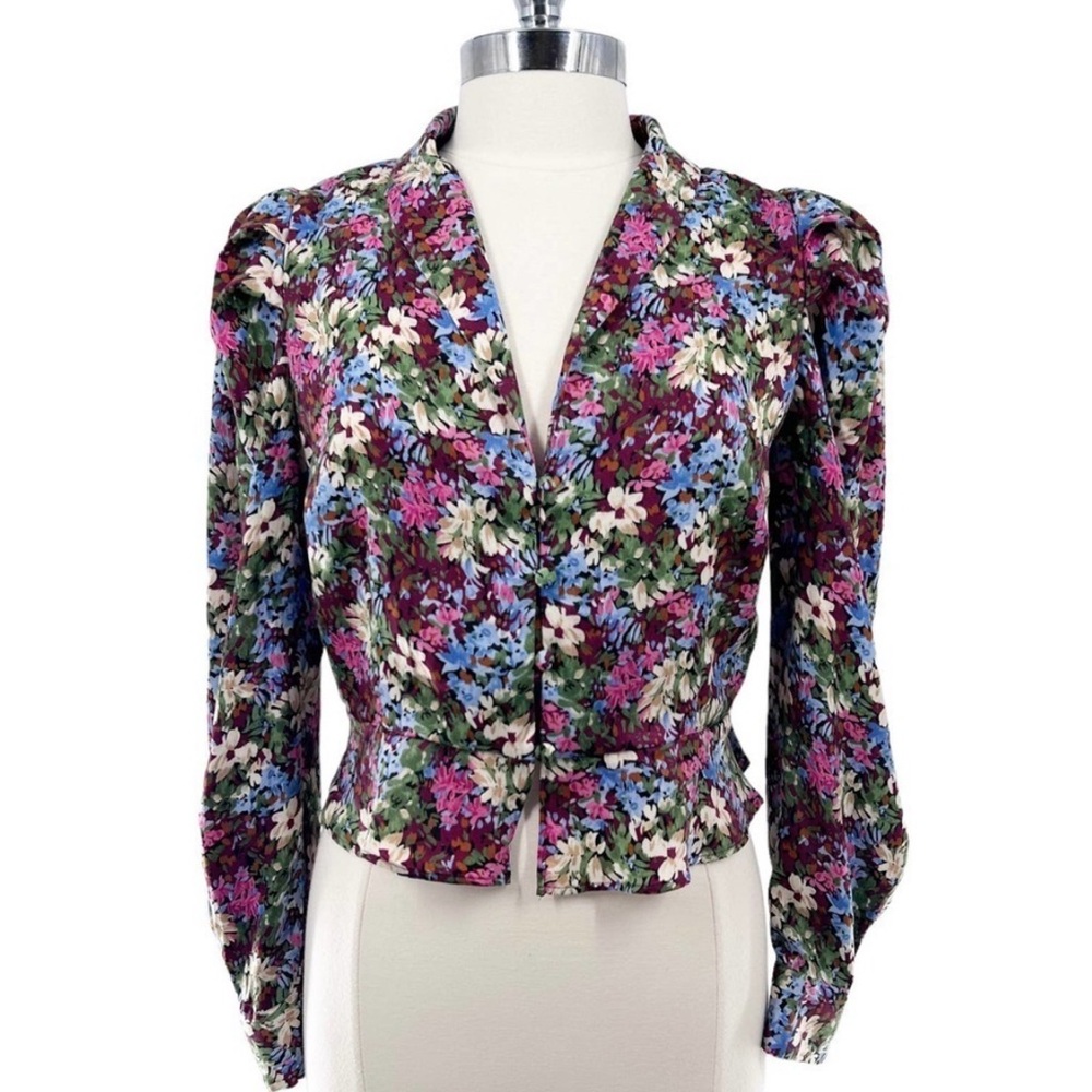 Zara Floral Puff Sleeve Button Up Blouse SIZE L